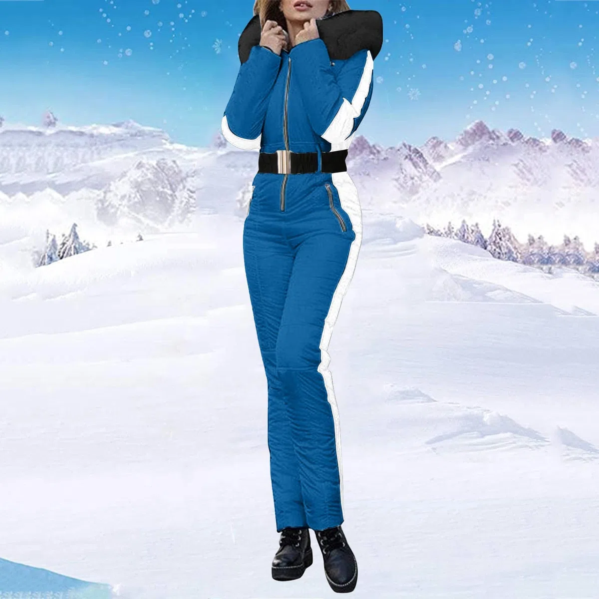 Generisch Damen Skianzug Einteiler Wasserdicht Isoliert Schneeanzug Skioverall Warm Winter Ski Overall Mit Pelzkragen Winddicht Reißverschluss Für Outdoor Sport Thermo Skibekleidung Snowboarden