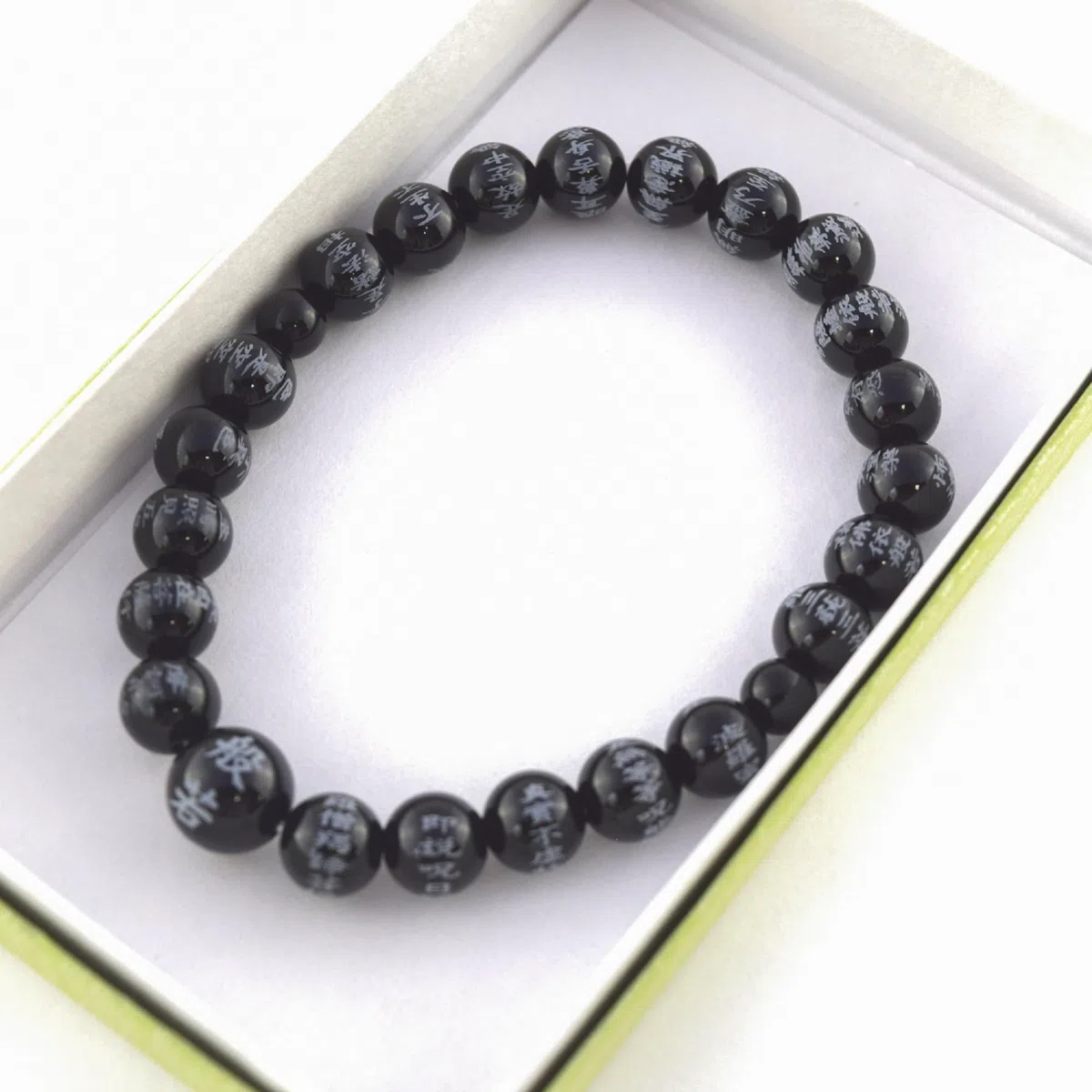 KYOTO ASAHIYA Schwarzes Onyx-Herz-Sutra-Perlenarmband, Juzu Dhyana, Zen, Meditation, handgefertigtes Geschenk für Männer, elastisches Stretch-Mala-Armband für Männer