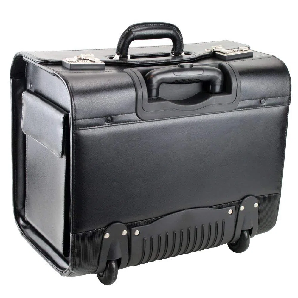 Pilotenkoffer Leder Groß Aktenkoffer XL Koffer Trolley 45L Schwarz 50 cm Bowatex
