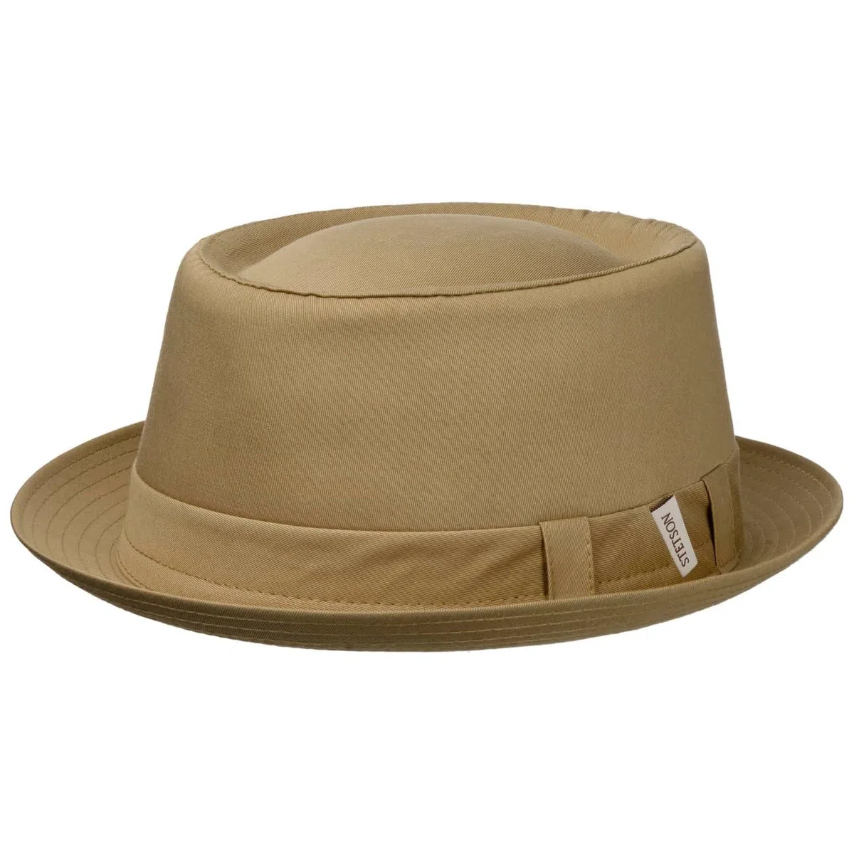 Stetson Cotton Pork Pie Stoffhut Einfarbiger Klassischer Schnitt Made in Italy Damen Herren Frühjahr Sommer