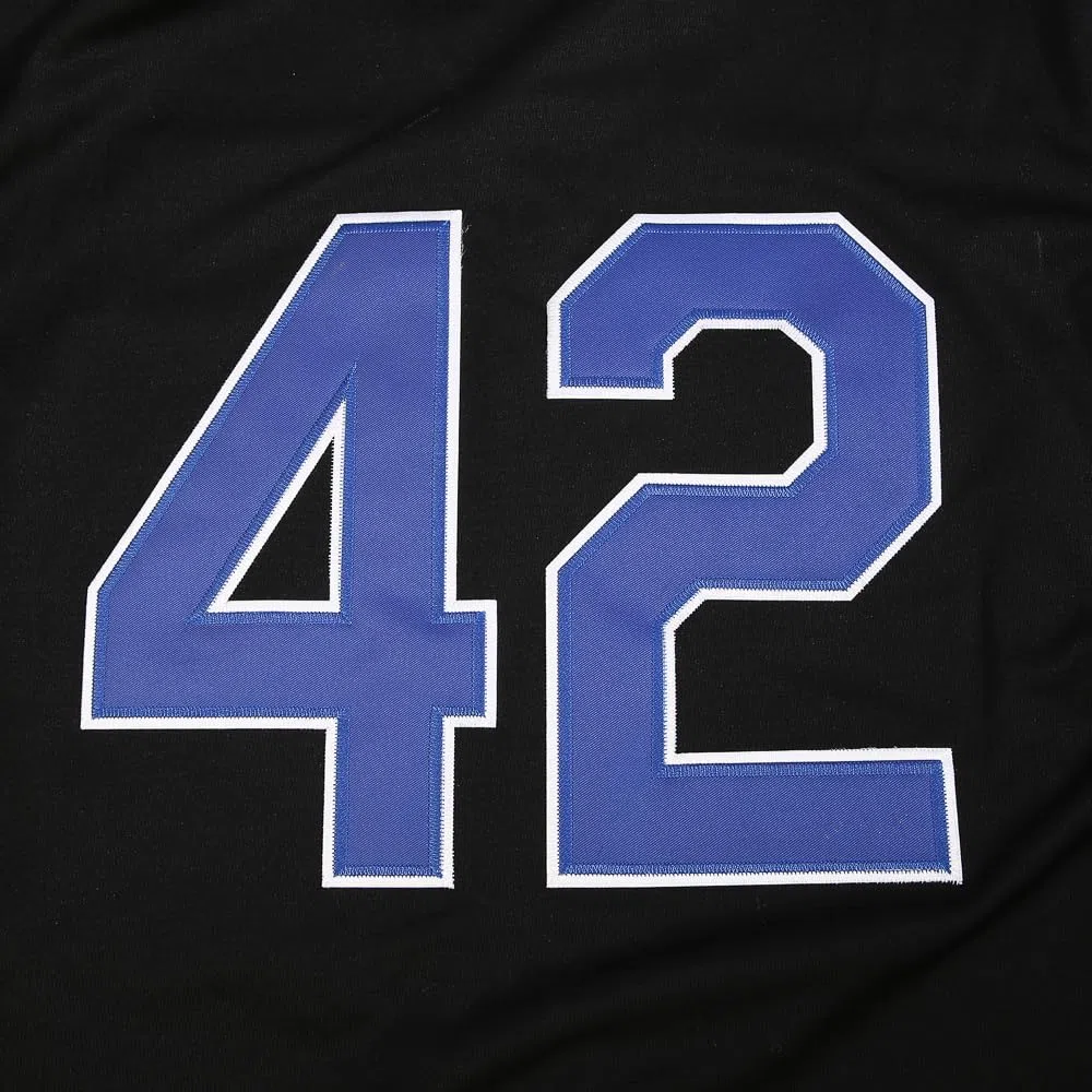 Herren Baseballtrikot, Schwarz, Legend, Nummer 42, Vintage-Stil, Bestickt, Retro-Lichtout-Trikot