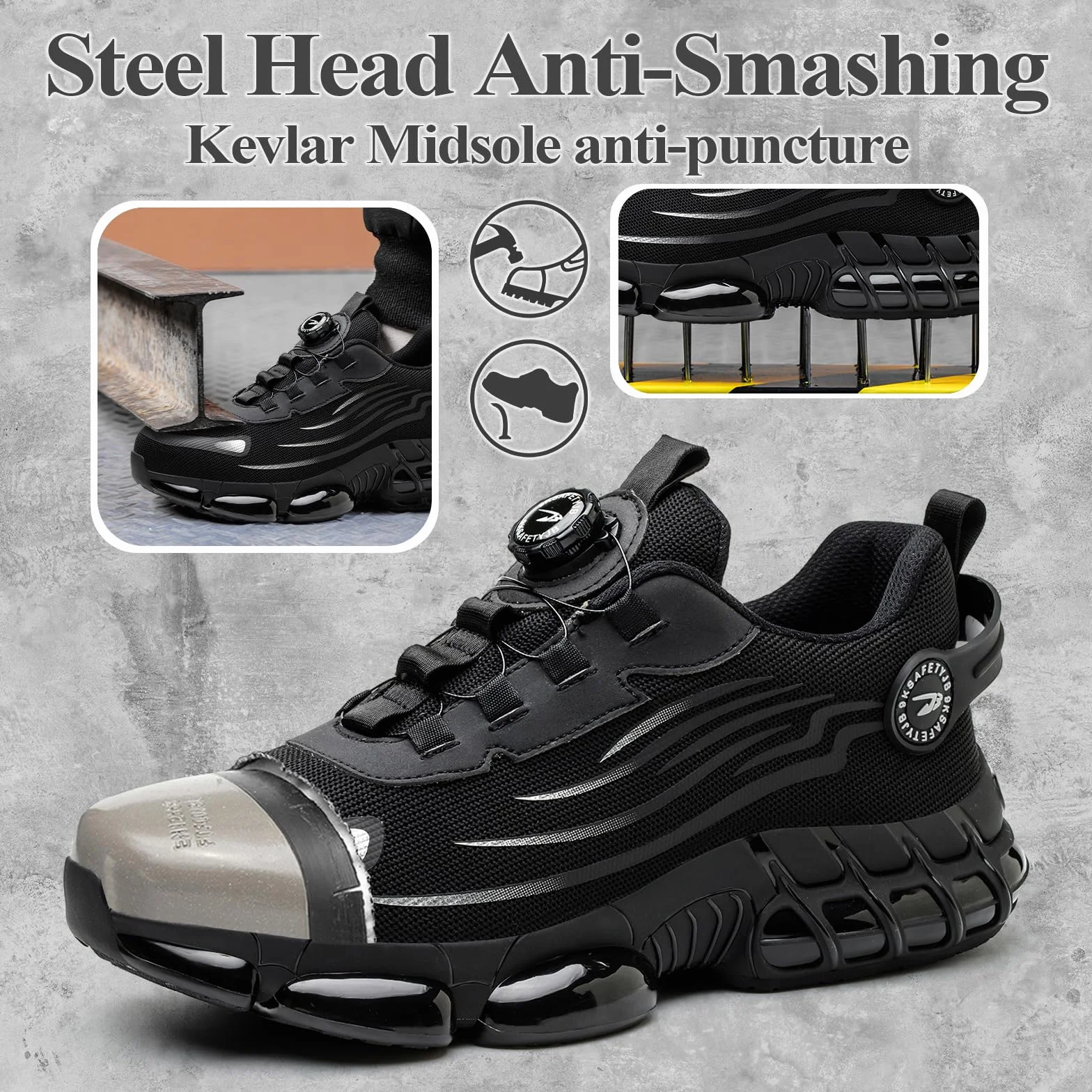 Arbeitsschuhe Sicherheitsschuhe Herren Damen Stahlkappen Anti-Smashing Leicht Sportlich Atmungsaktiv Selbsthemmend Schnellverschluss Mode Schutzschuhe 36-46 EU