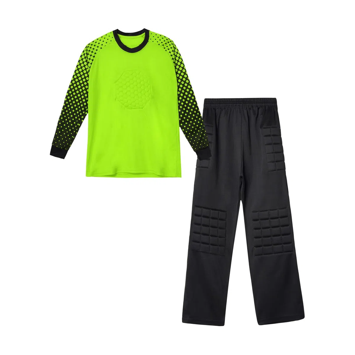 Jungen Fußball Torwart Trikot Set Kinder Sportshirt und Sporthose Gepolstert Langarm Schutz Ausrüstung Anzug