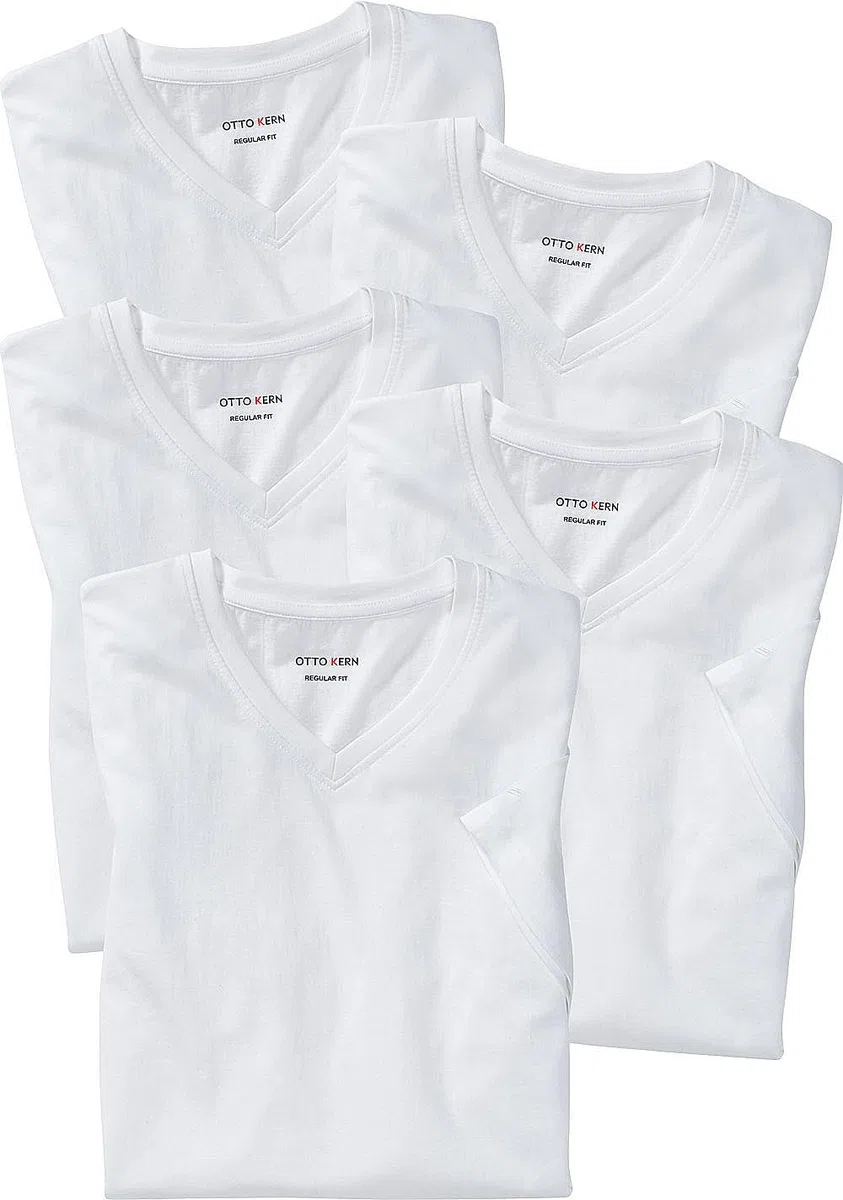 Otto Kern T Shirt Herren im 5er Pack, 5x Kurzarm-Shirts mit V-Ausschnitt, atmungsaktive T-Shirts Herren Schwarz und Weiß aus 100% Baumwolle, Weiß, Gr. L