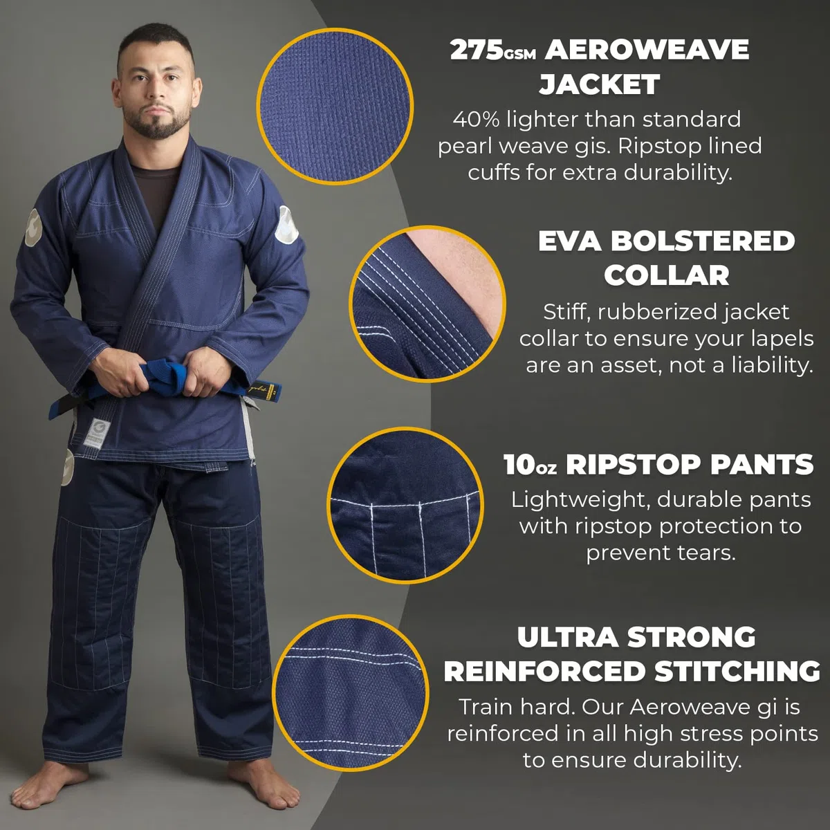 Gold BJJ Jiu Jitsu Gi – ultraleichte Herren-Aeroweave – Sanforisierte brasilianische Jiu Jitsu-Uniform für Männer