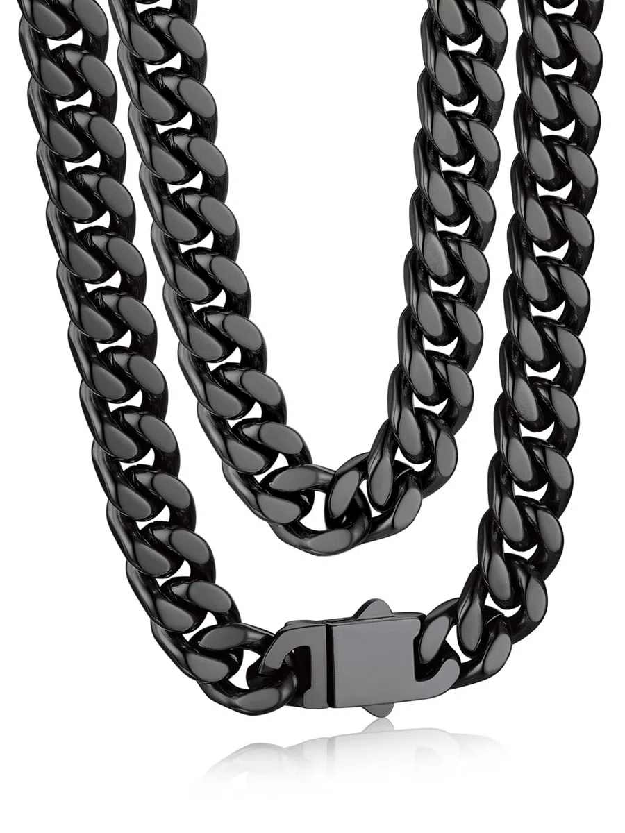 Bandmax Panzerkette Herren Kette Edelstahl Halskette 5/7/9/12MM breit Damen Kubanische Kette Silber/Gold/Schwarz Gliederkette Männer Hip Hop Kette Schmuck Auswählbare Kettenlänge 45-76CM