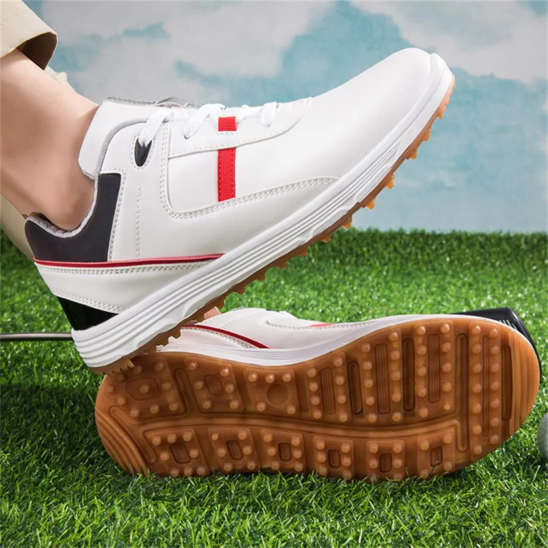 DAMANDO wasserdichte Leder Golfschuhe, Damen Professionelle Golf Turnschuhe Spikless Walking Footwears Outdoor Golf Walking Schuhe