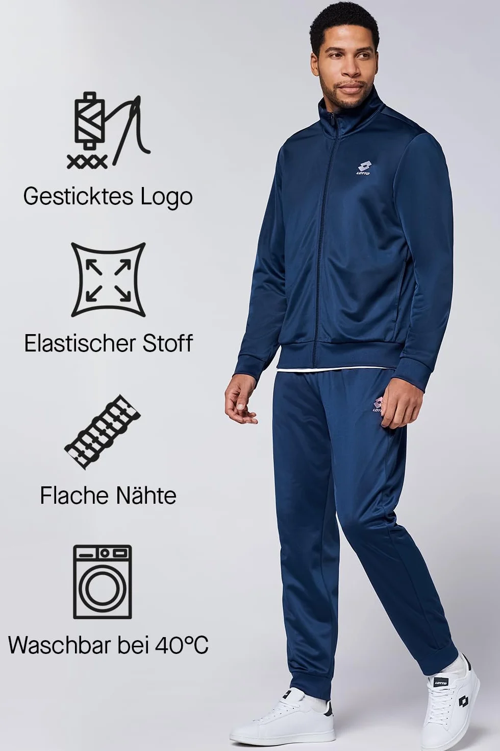 Lotto Trainingsanzug Herren dunkelblau Größe M-5XL I Sportanzug Regular Fit aus 100% Polyester I Freizeitanzug mit elastischem Bund & praktischen Seitentaschen I Jogginganzug
