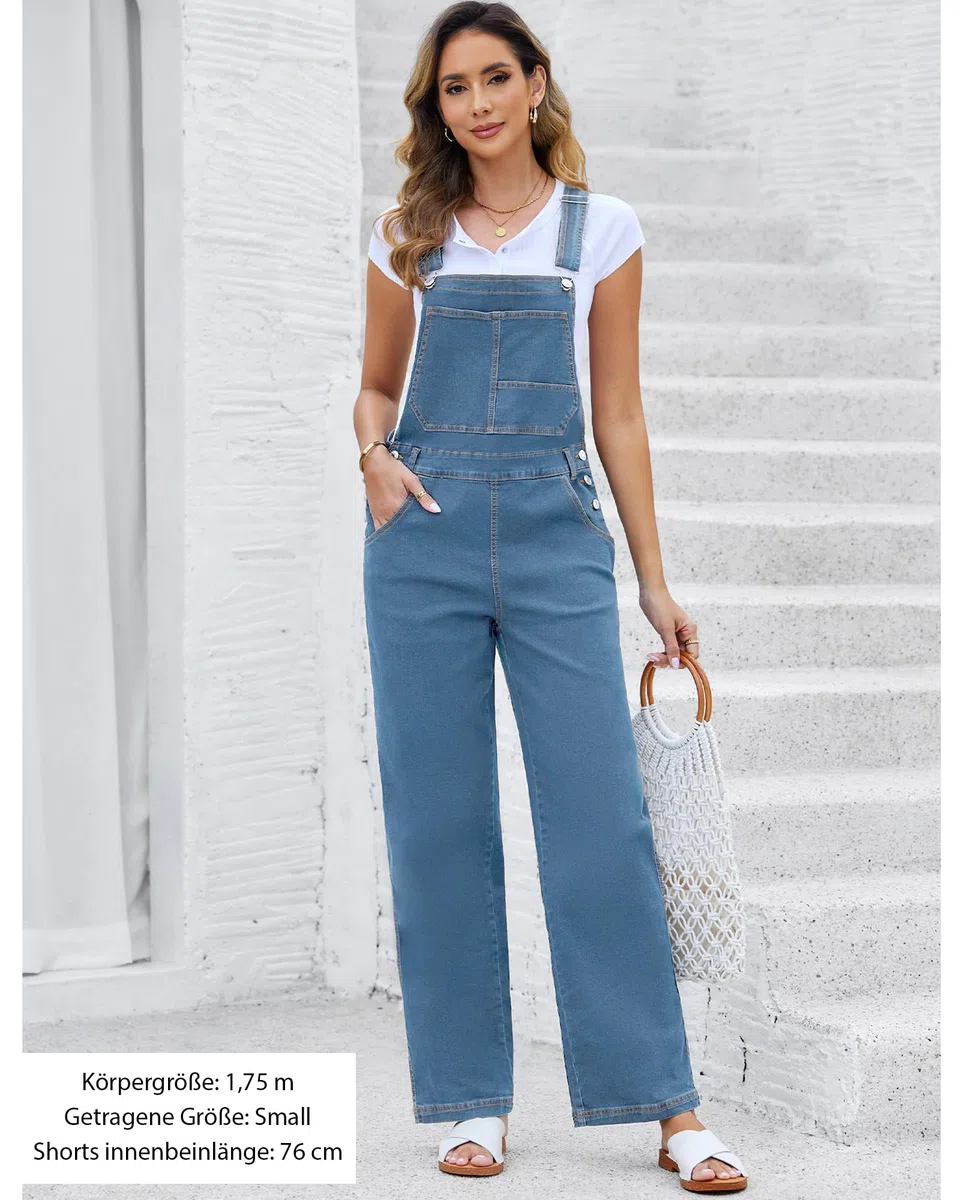 Vetinee Latzhose Damen Jeans Wide Leg Jumpsuit Baggy mit Taschen