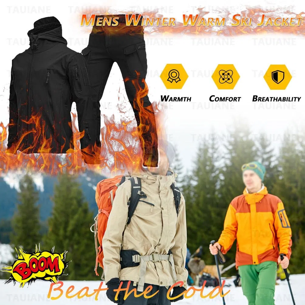 Outdoor Skianzug FüR Herren, 2 Teiliger Snowboard Schneeanzug, MilitäRbekleidung Kampfanzug, Modisches, Wasserdichtes Winter-Set Aus Warmer Skijacke Und Schneehose