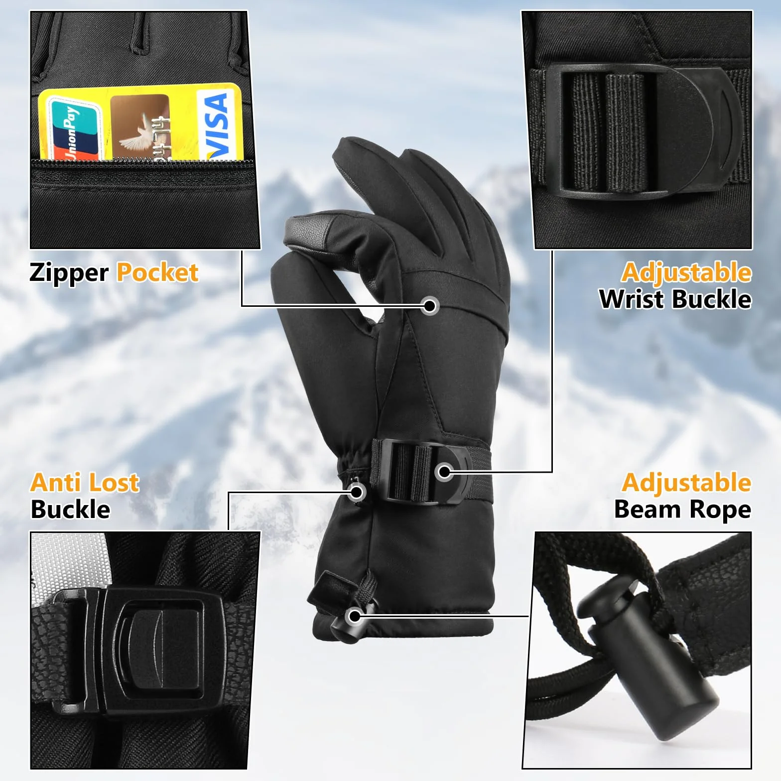 Ski-Handschuhe, Winterhandschuhe, Schneehandschuhe, Ski- und Snowboardhandschuhe für kaltes Wetter, sowohl für Männer als auch für Frauen, geeignet für Eltern und Kinder