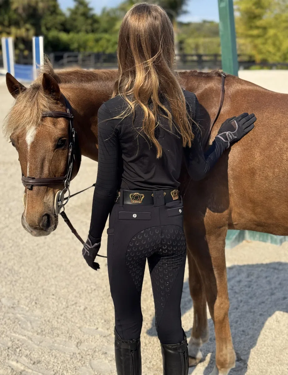 FitsT4 Sports Reithose Mädchen Kinder Silikon Vollbesatz Reitleggings Reiten Hosen Elastische Reiterhosen mit 2 Seitlichen Taschen und Gürtelschlaufen