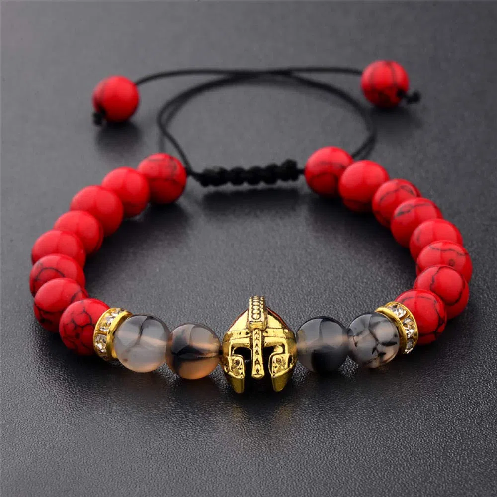 Steinarmband, Naturstein gewebtes Perlen Armband Mode rotes Kiefern Achat Perlen Seil elastisches Armband Naturstein Helm Accessoires Perlen Armband Personalisierte Kleidung Accessoires Schmuck