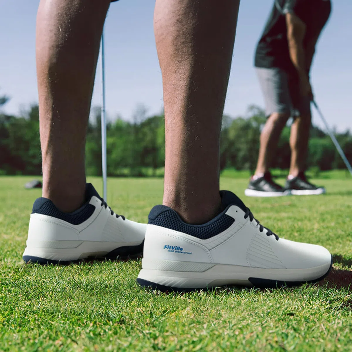 FitVille Herren SpeedEx Golfschuhe V4 Sneaker Extra Weit Walking Schuhe Leichte Bequeme Man Schuhe mit Schnürung atmungsaktive Trainingsschuh für Golf Sport Grau Weiß Gr.40-49
