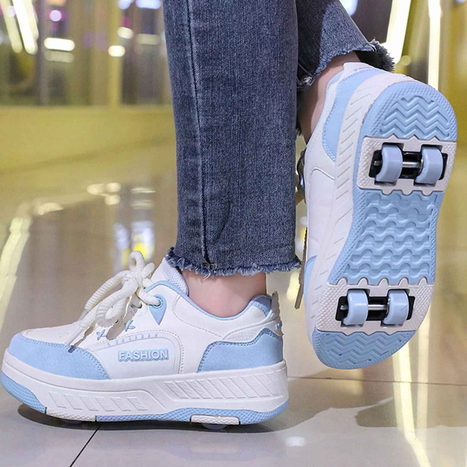 Surwin Schuhe mit Rollen Kinder Mädchen Jungen, Turnschuhe mit 4 Rollen Rollschuhe Schuhe Schnüren Design Skateboardschuhe Roller Skate Shoes Rollschuhe Sneaker für Sport
