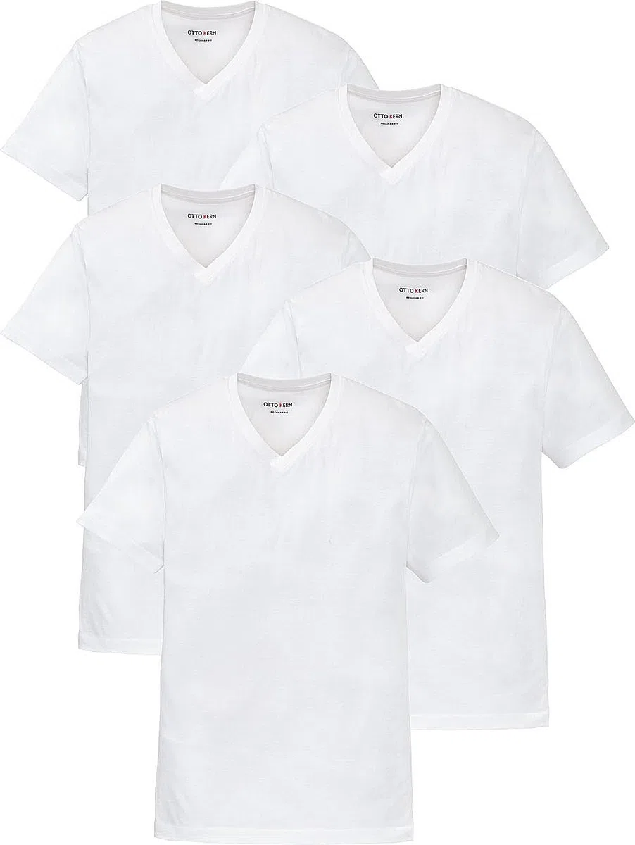 Otto Kern T Shirt Herren im 5er Pack, 5x Kurzarm-Shirts mit V-Ausschnitt, atmungsaktive T-Shirts Herren Schwarz und Weiß aus 100% Baumwolle, Weiß, Gr. L