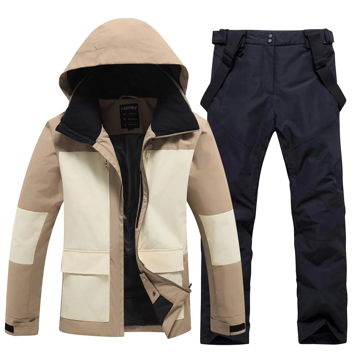 HOUZONIY Herren Schneeanzug Skijacke und Skihose Set Herren Zweiteilig Outdoor-Skikleidung Winddicht Ski Anzug Mit Kapuzen zum Skifahren Snowboarden