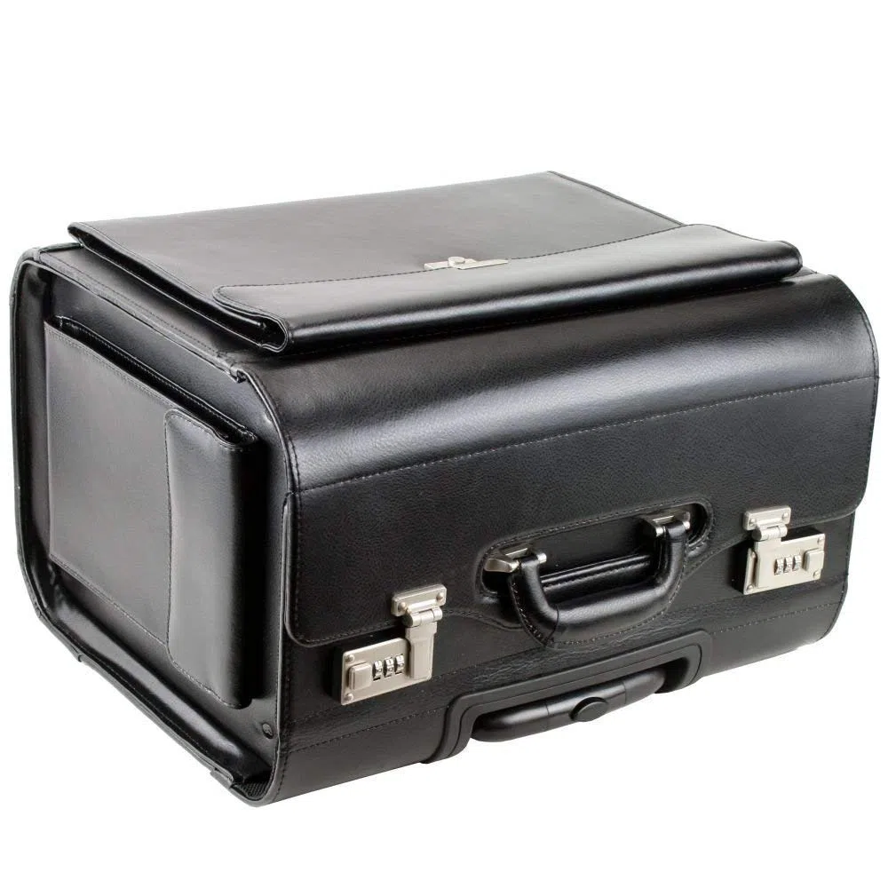 Pilotenkoffer Leder Groß Aktenkoffer XL Koffer Trolley 45L Schwarz 50 cm Bowatex