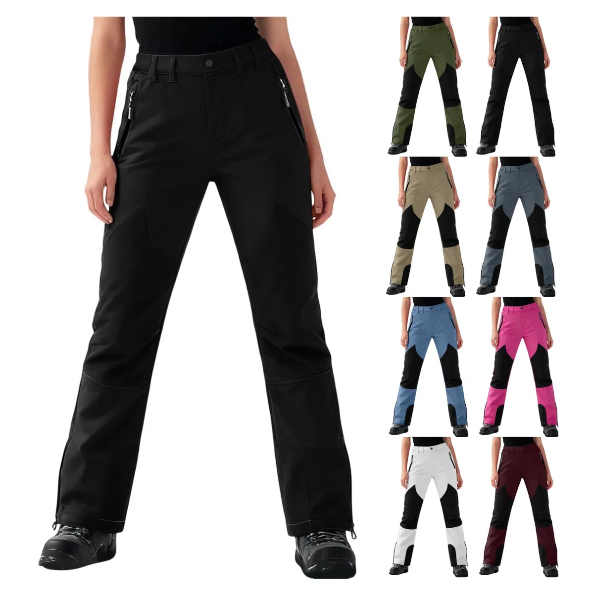 EMATOP Skihose Damen Warme Winddichte Wasserdichte Schneehose Lang Winter Outdoorhose Sport Casual Funktionshose mit Reißverschlusstasche Wanderhose Klassisch Bequem Softshellhose Ski Hosen