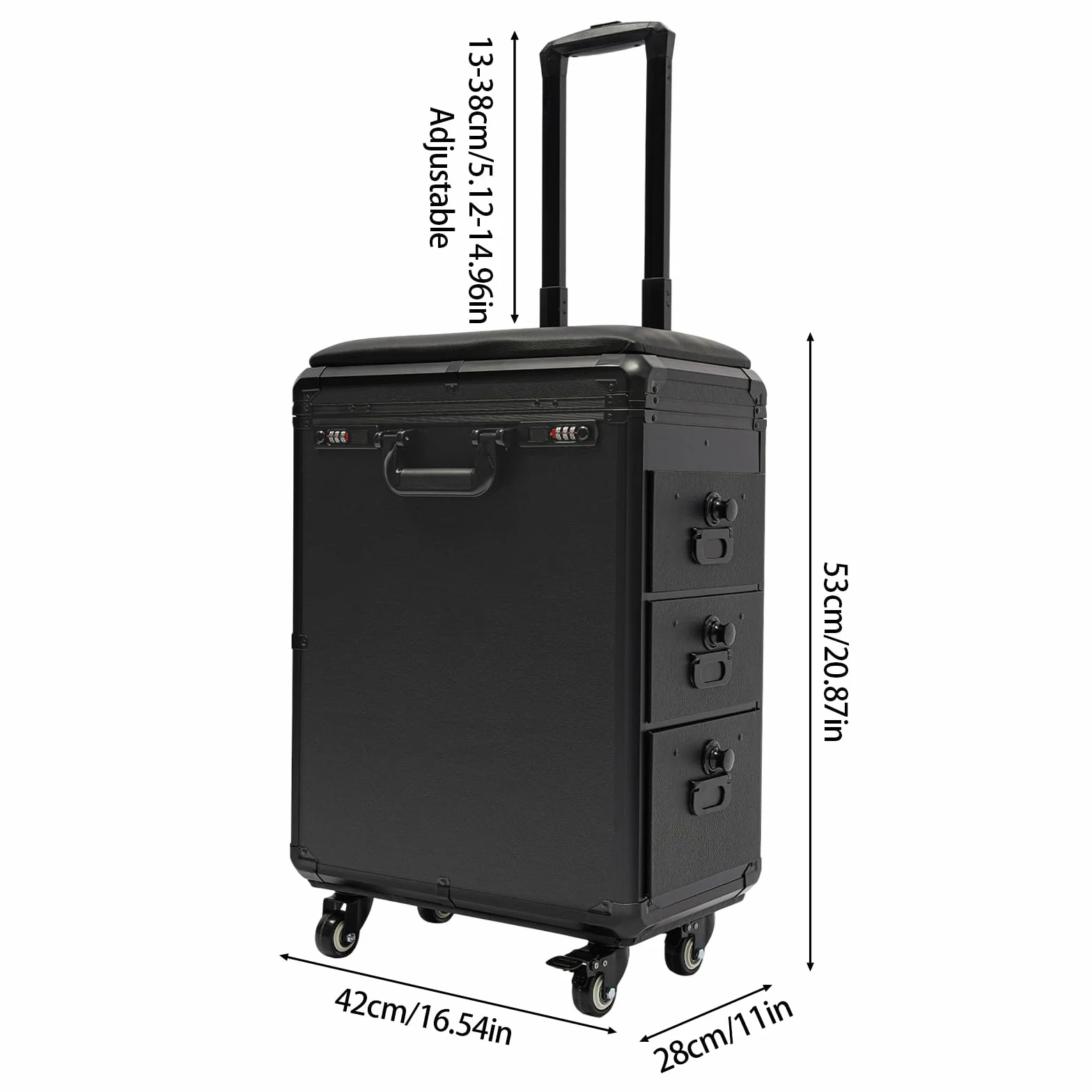 Kosmetikkoffer Trolley mit 3 Schubladen, Beauty Case für Make-up & Friseur | Höhenverstellbarer Trolleygriff & Universalrollen, Integriertes Zahlenschloss für mehr Sicherheit, 20 kg Tragkraft
