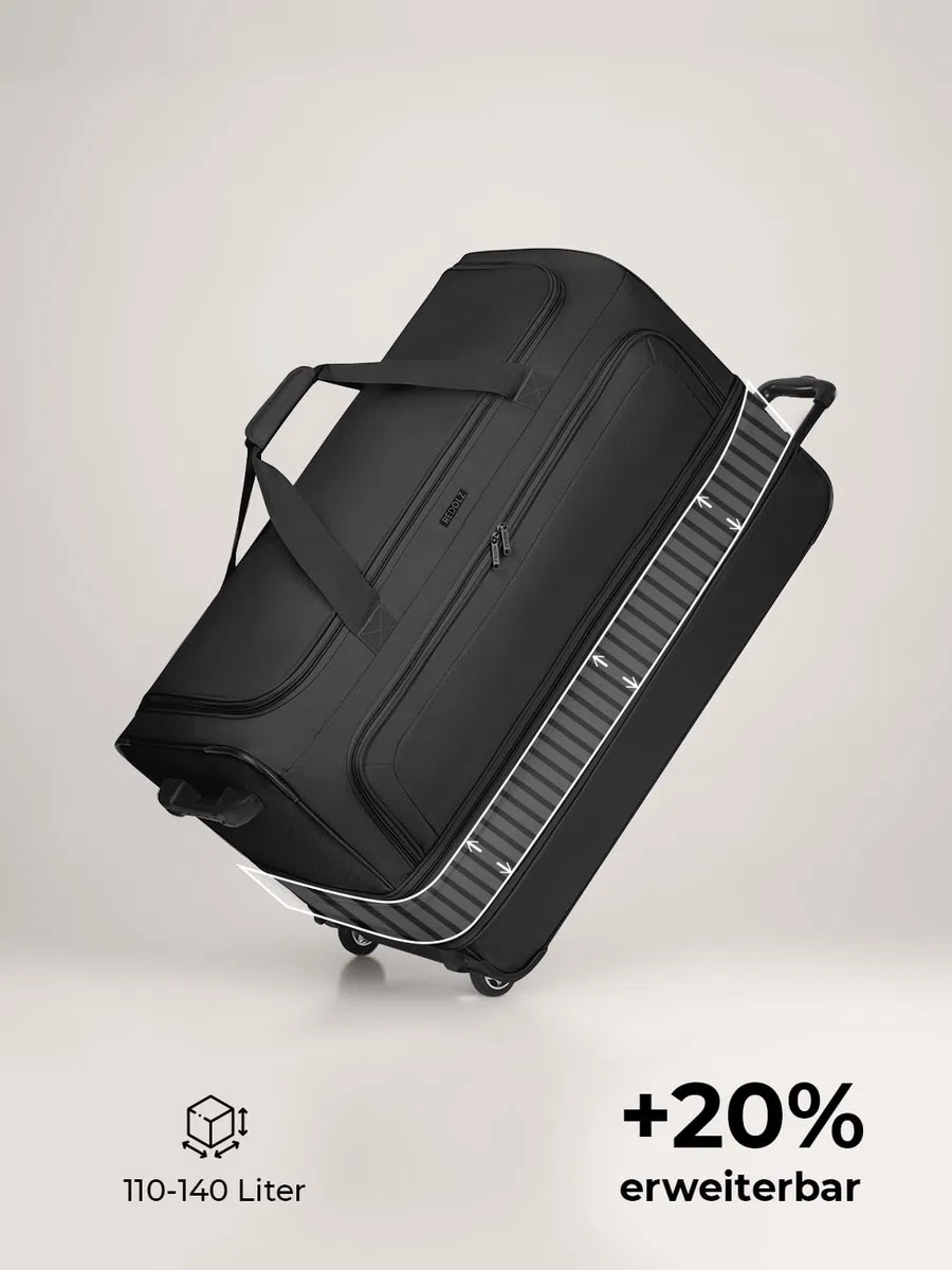 REDOLZ XL sehr große Jumbo Trolley-Reisetasche mit Rollen 80 cm [Sondergröße] Volumen mit Dehnfalte erweiterbar von 110 auf 140 Liter | extra Bodenfach für Männer & Frauen (Duffle Essentials)
