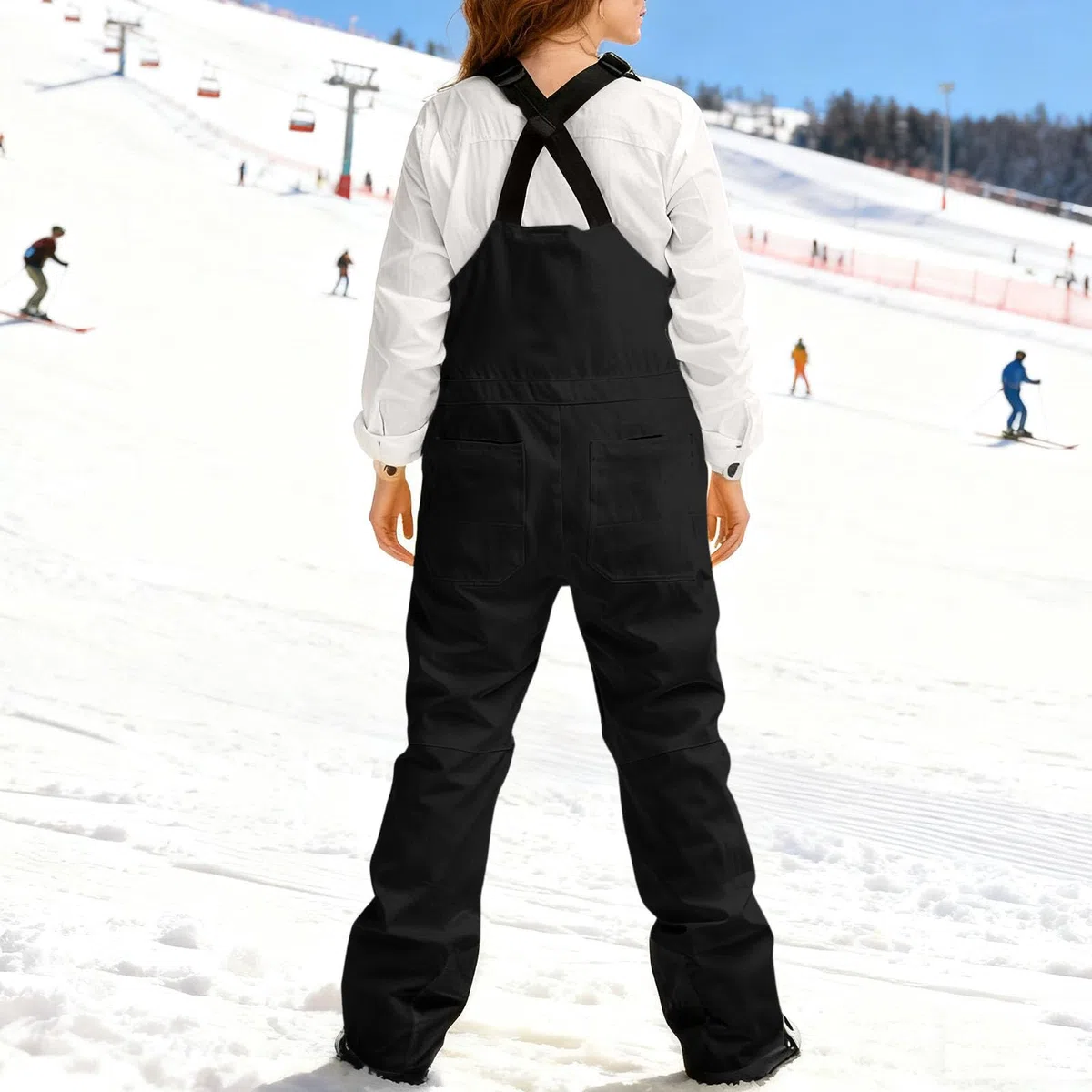 AACH Damen Skihose Wasserdicht Winddichte Funktionshose Warme Gefütterte Schneehose Einfarbig Skioverall Latzhose mit Reißverschluss Snowboardhose Outdoor Wanderhose Baggy Thermohose