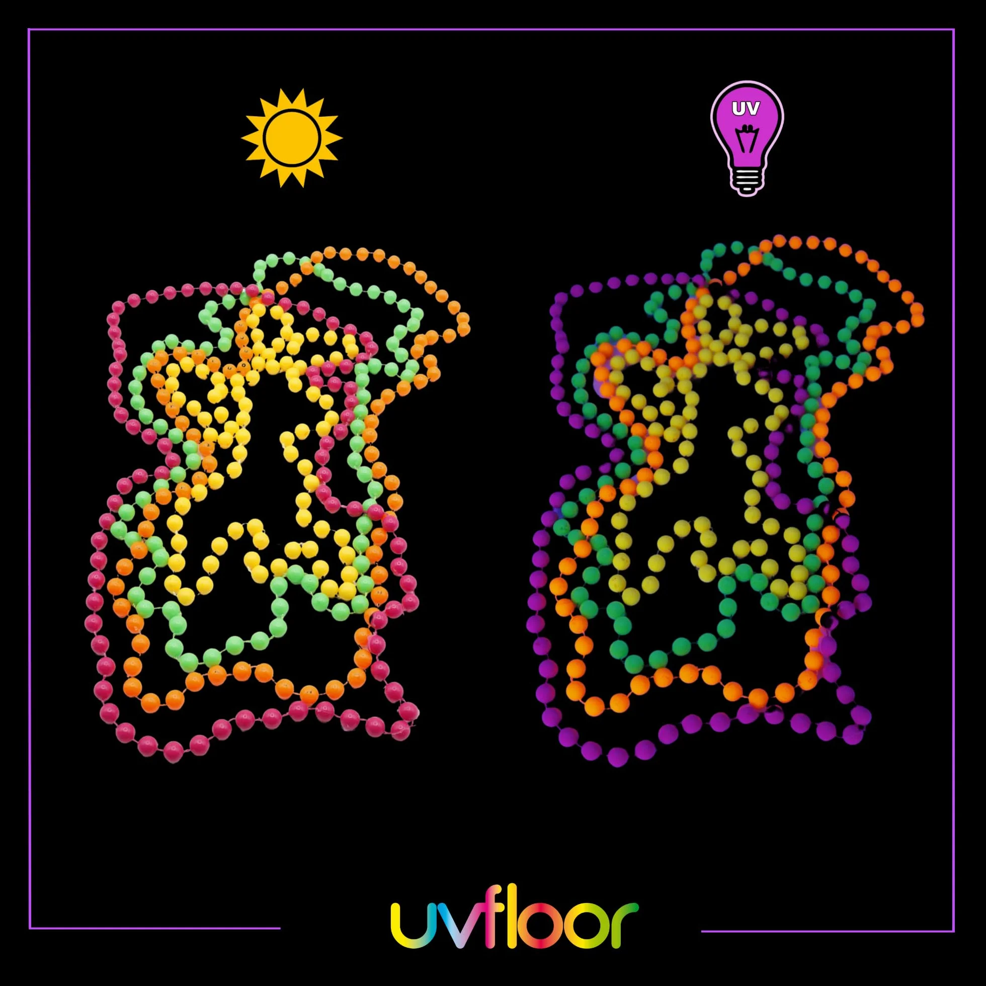 UV FLOOR - Neon Fluo Perlenketten 4er Set - Spezial Schwarzlicht Und Ultraviolett - Knallig - Fluoreszierendes Zubehör