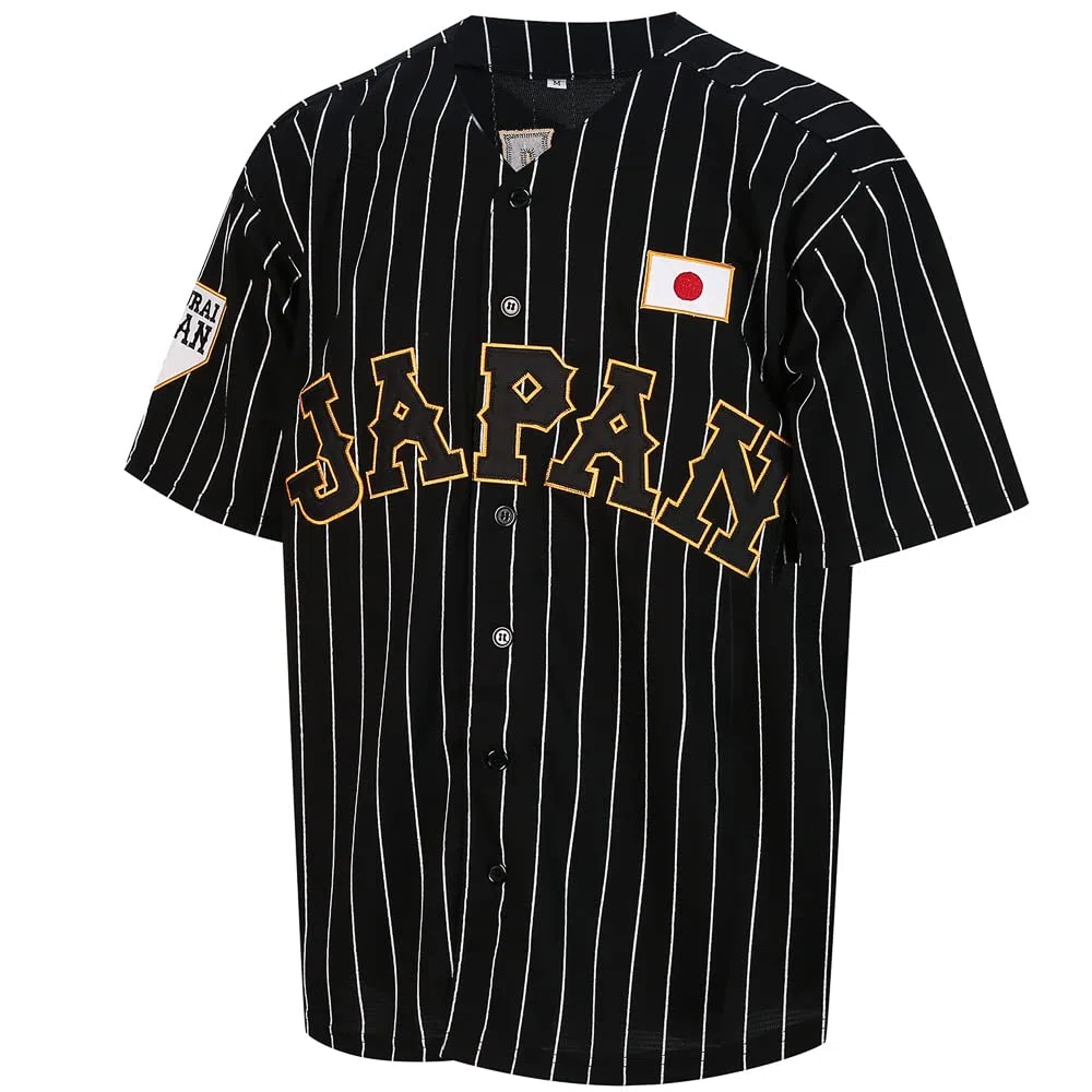 Herren Ohtani 16 Japan Baseball-Trikots in Weiß-Schwarz-Nadelstreifen