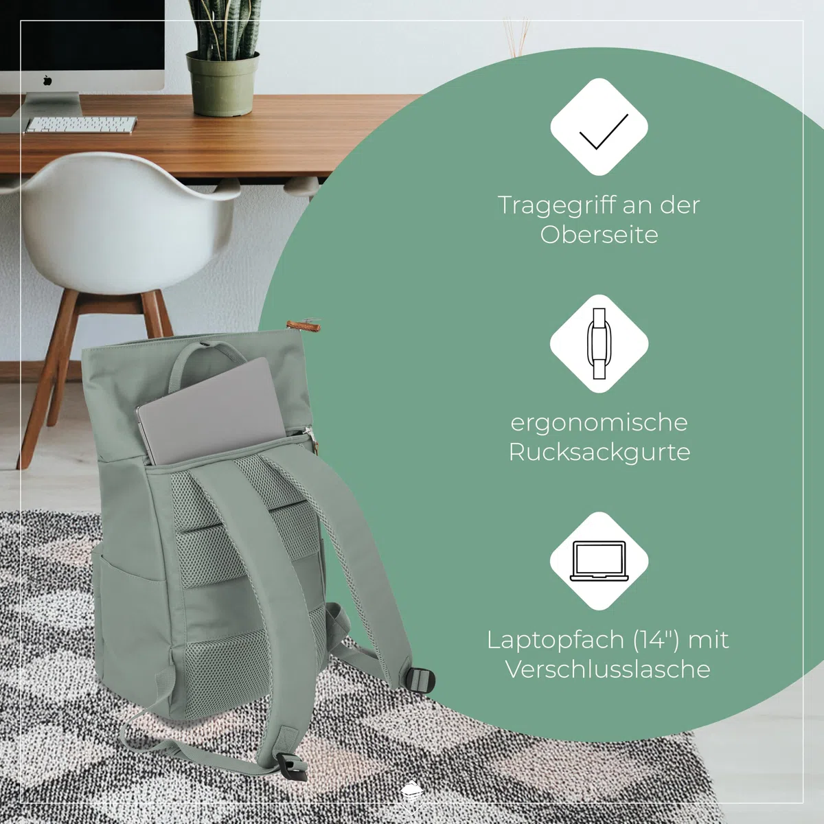 Travelite Handgepäck Rucksack, Laptop Rucksack 14 Zoll, Basics Short Handle Rollup, Reiserucksack Rolltop Funktion