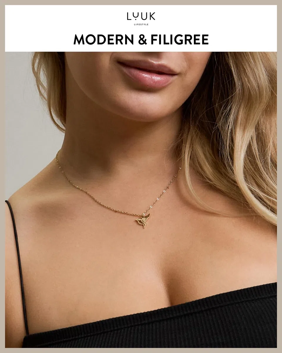 LUUK LIFESTYLE Filigrane Halskette mit Anhänger aus wasserfestem Edelstahl, Geschenk für Frauen, modernes Schmuck Design