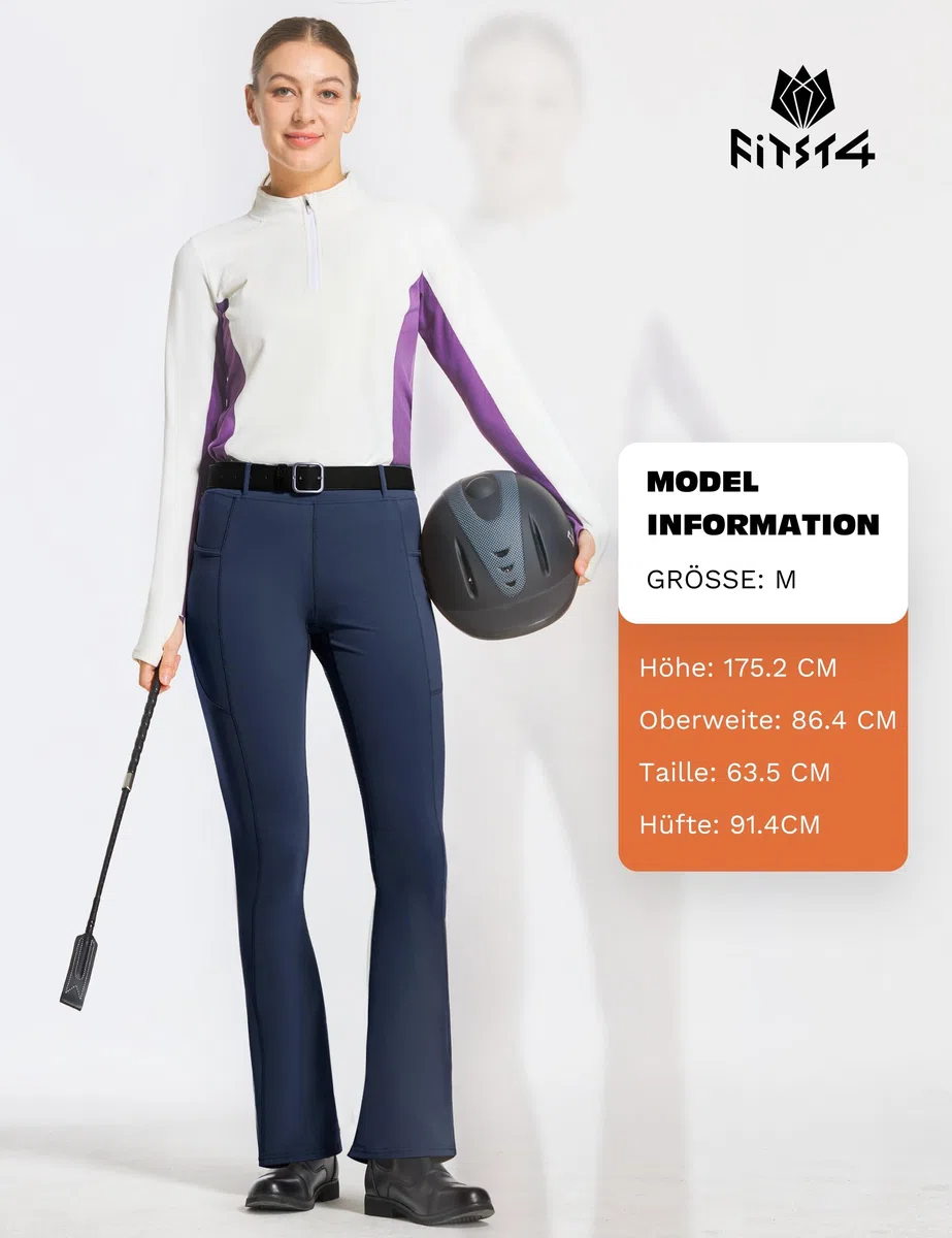FitsT4 Sports Damen Reithose Bootcut Reitleggings Silikon Vollbesatz Schlaghose Reithose mit Handytasche und Gürtelschlaufen für Reitsport Pferdetraining Reitturnier