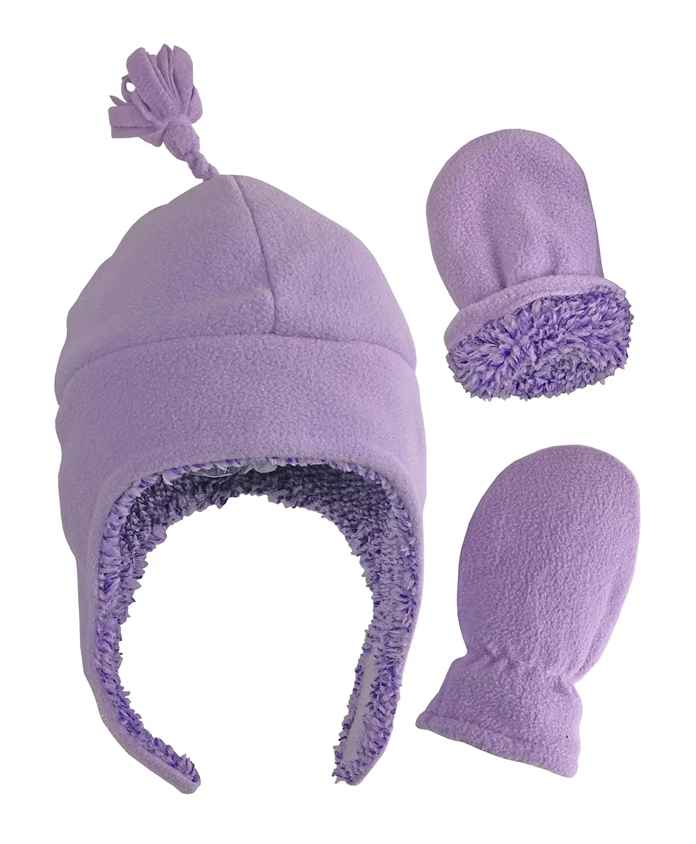 N'Ice Caps Girls Soft Sherpa Lined Micro Fleece Pilot Hat and Mitten Set