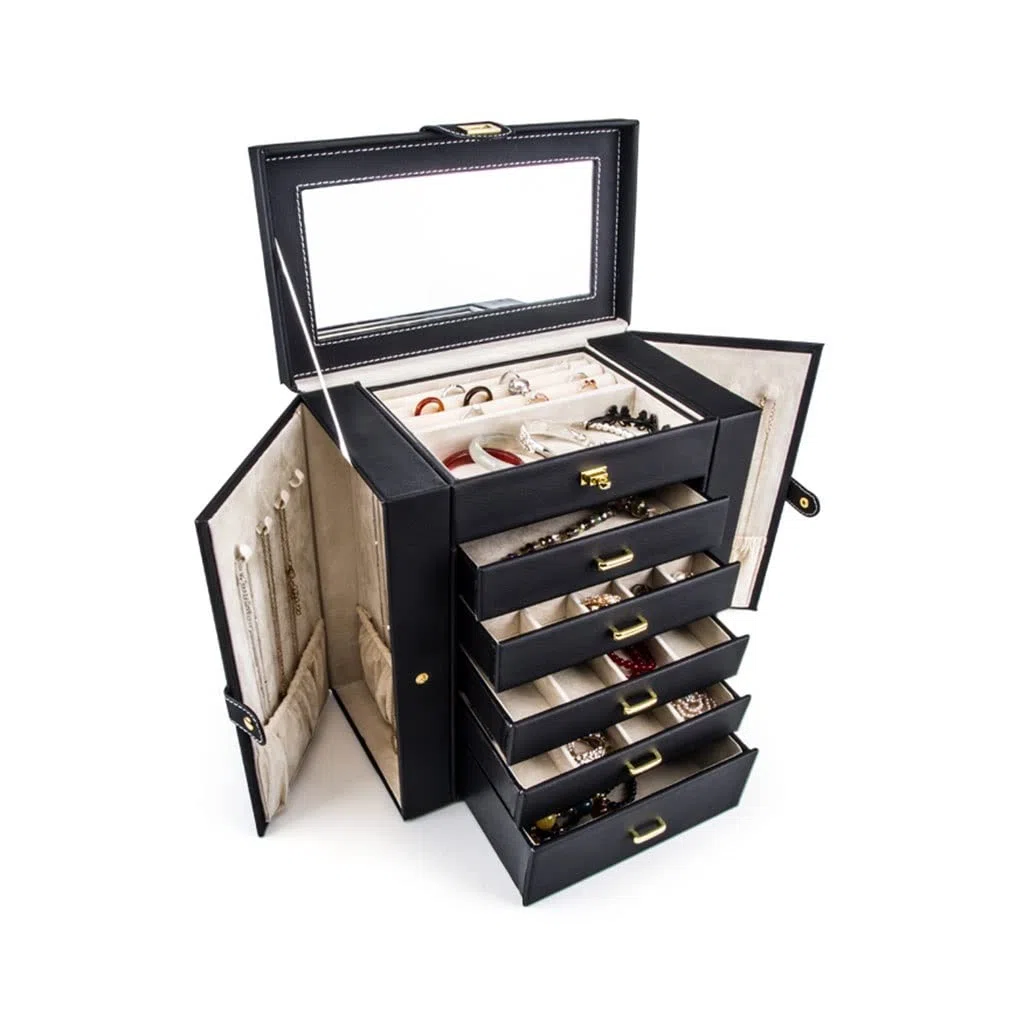 Schmuckbox Schmuckkästchen Schmuckschatulle Große Schmuckkiste 6-Schicht mit 5 Schubladen Pu. Leder Schmuck Organizer Lagerung mit Spiegelschmuck Fall for Frauen Mädchen Geschenk Schmuckkasten Schmuck