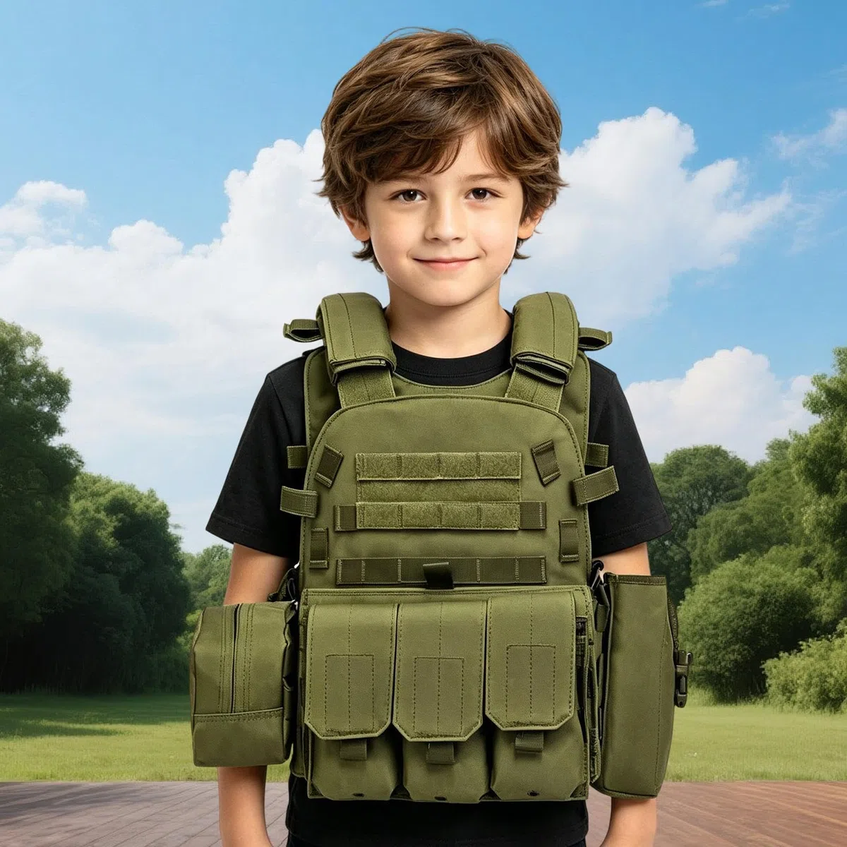 Generisch Youth Fishing Vest - Adjustable Multiple Pouches Protective Gear, Youth Airsoft Vest for Paintball, Enforcement Training, Outdoor Cosplay Costume, Role Play, Combat Battle Guard Use