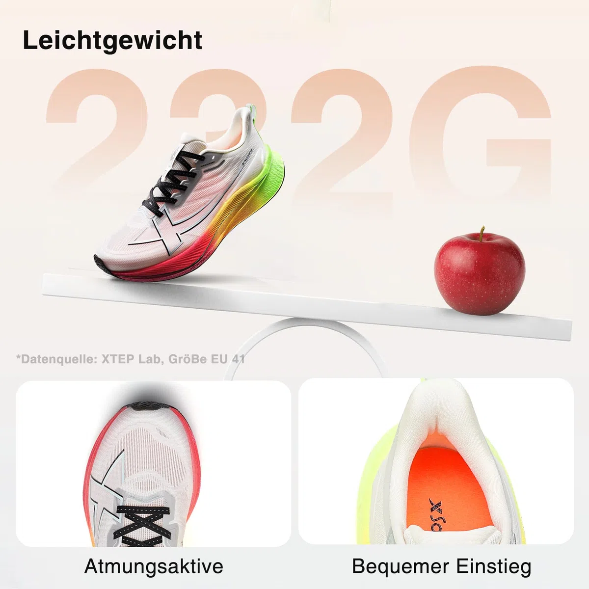 XTEP Professionelle 2000km Herren-Laufschuhe für Prüfungstraining,Hohe Dämpfung Starke Rückstoßfähigkeit Sneaker, rutschfeste und strapazierfähige Sportschuhe, ideal für Langstreckenläufe ab 10 km