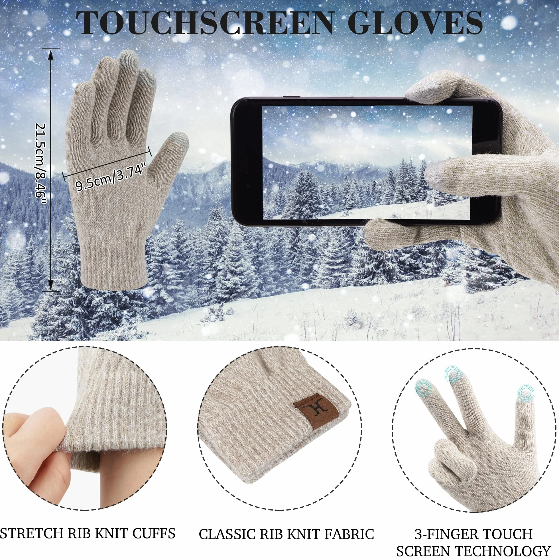 ZASFOU Damen Winter Mütze Schal Touchscreen Handschuhe Set Thermo Beanie Wintermütze Strickmütze Schlauchschal Winterhandschuhe Geschenk für Frauen