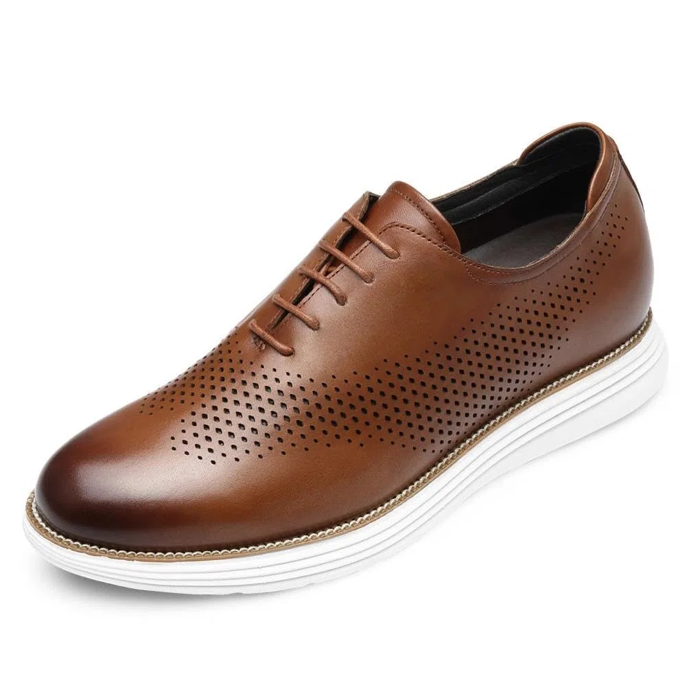 CHAMARIPA Herren Business-Casual-Schuhe mit 7 cm unsichtbarer Innenerhöhung | Obermaterial aus Vollnarbenleder, Integrierte erhöhende Einlegesohle, geeignet für Büroarbeit und alltägliche Anlässe.