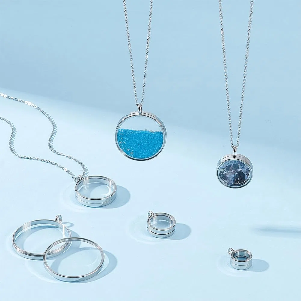 UNICRAFTALE 6 Set Medaillon Anhänger 6 Größen 45cm Edelstahl Schwimmende Medaillon Anhänger Halskette Glas Fotorahmen Medaillon Anhänger Für Die Herstellung von Schmuck Und Halsketten