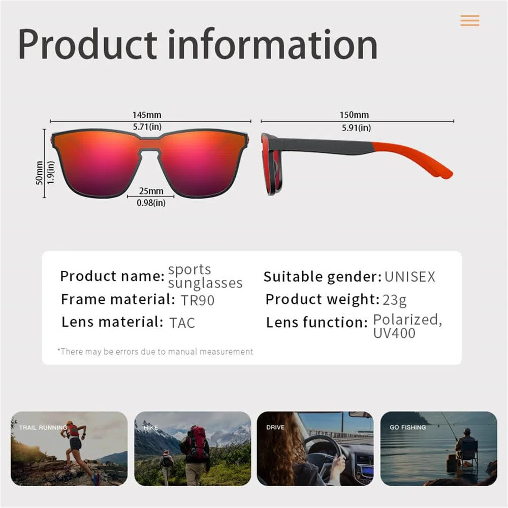 Outdoor-Sport-Sonnenbrille, polarisierte Schutzbrille, große Gläser, UV-Schutz, geeignet für Männer und Frauen zum Laufen, Angeln, Wandern