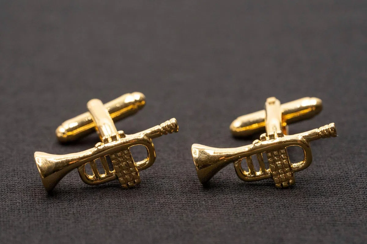 Miniblings Trompete Manschettenknöpfe Instrument Band Bläser Musik Gold - Origineller Modeschmuck | Herrenschmuck Manschettenknopf Hemdknöpfe Cufflinks I Holzbox inklusive