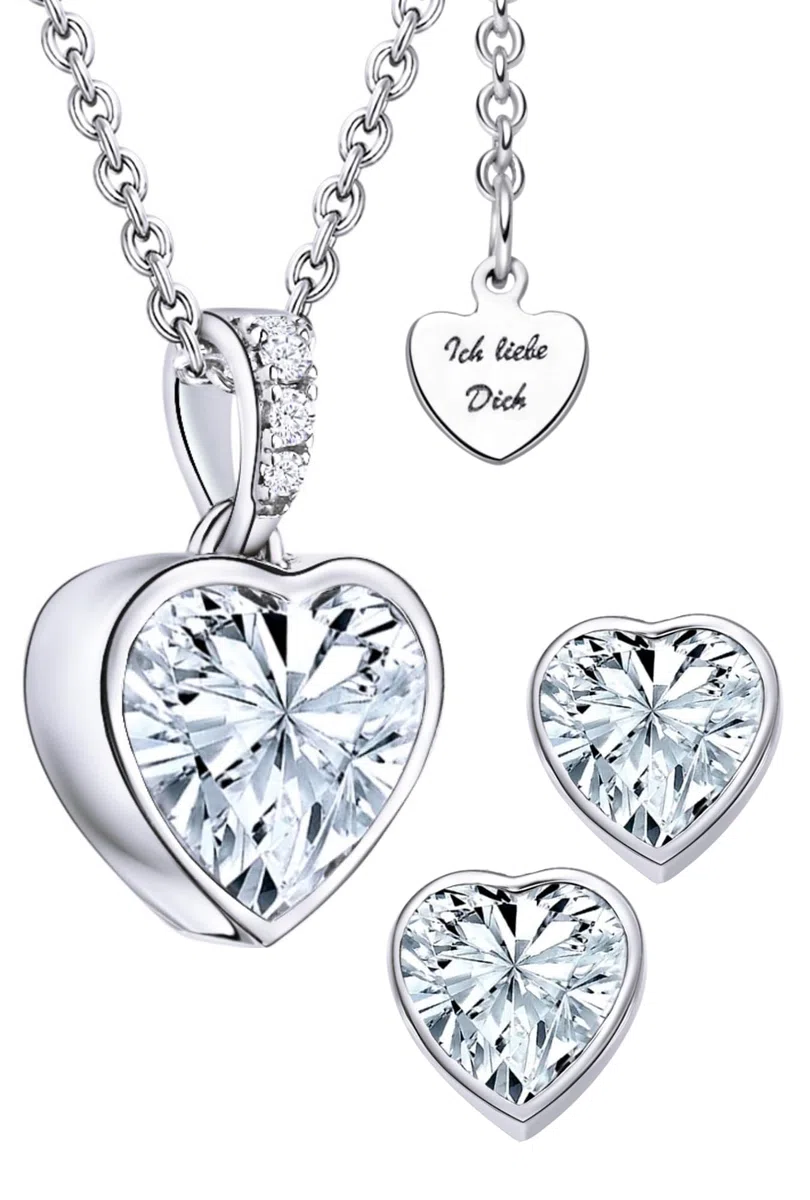 LOVENEST Schmuck Set Damen Silber 925/Rosegold/Gold ZIRKONIA | Herz Schmuckset 3tlg. zum Weihnachten Geburtstag Hochzeitstag | Kette und Ohrringe Set | hochwertiges Geschenk Frau Ehefrau Freundin