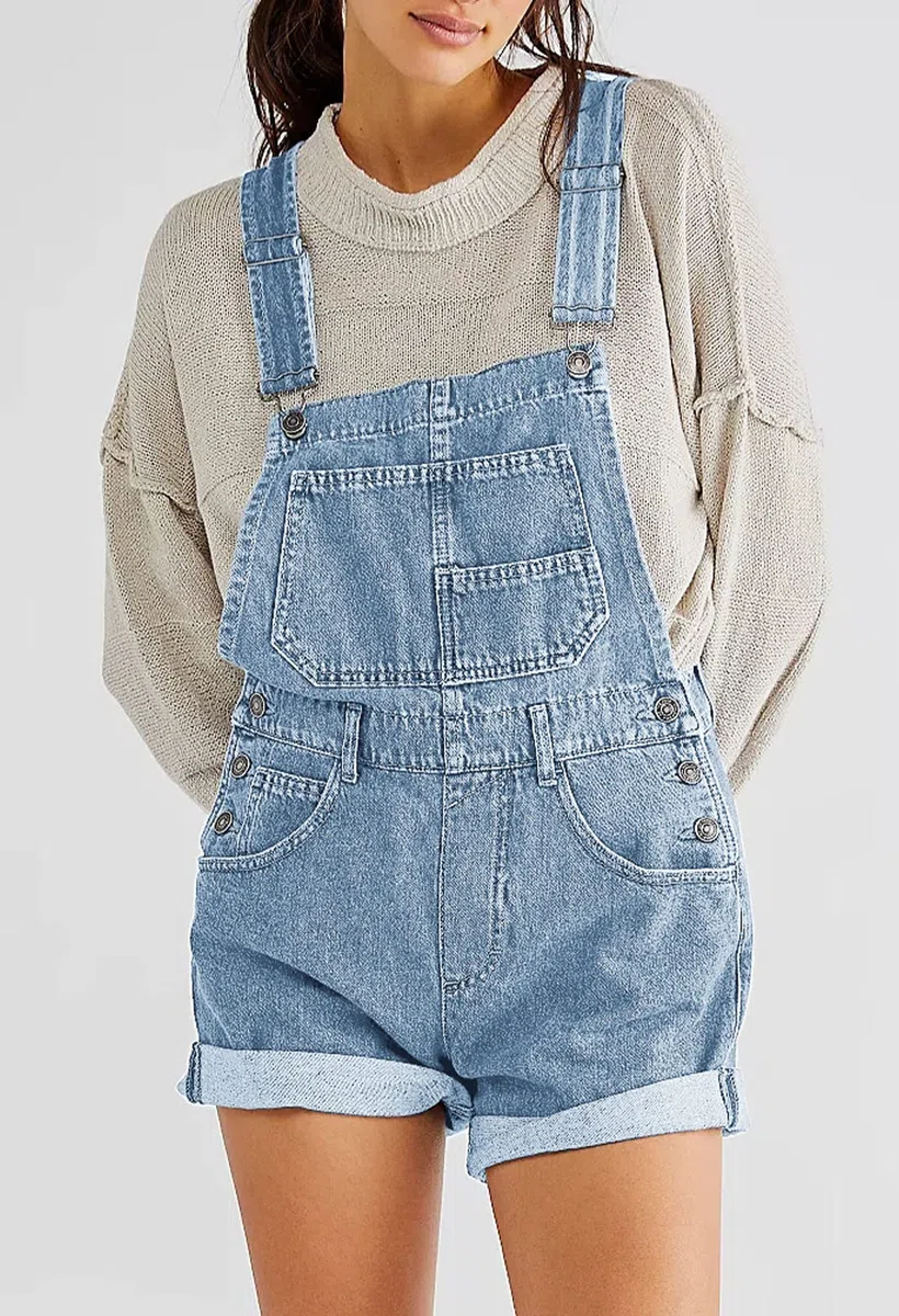Sovoyontee Damen Jean Shortalls Träger Denim Overalls Shorts Strampler Jumpsuits