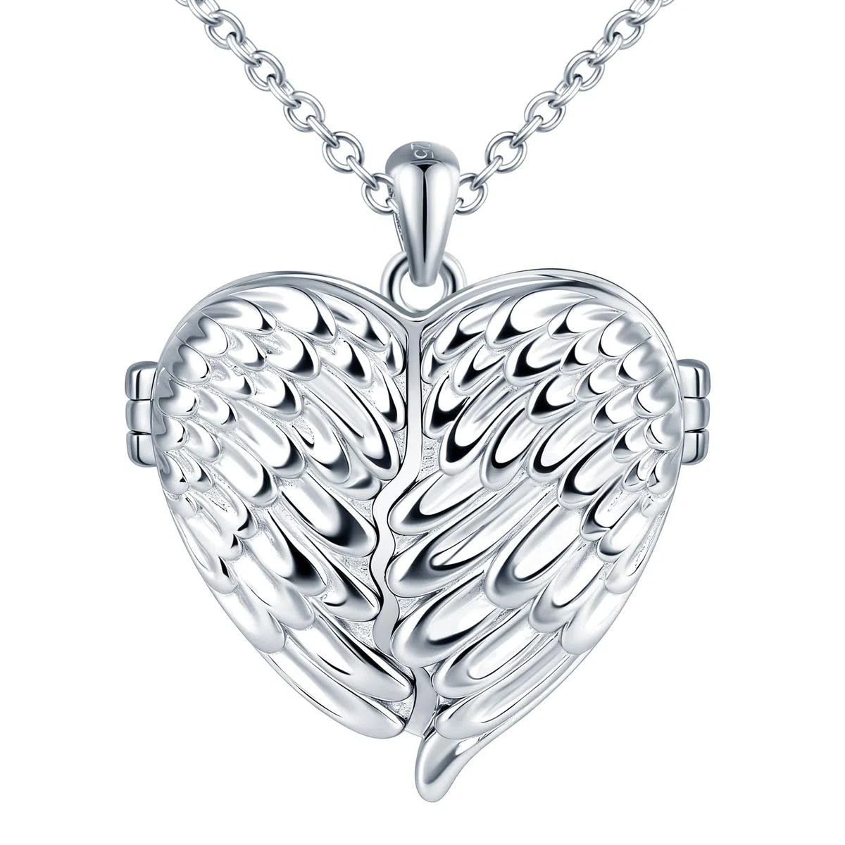 Damen 925 Silber Herz Halskette Medaillon, Engelsflügel Foto Anhänger Ketten, Persönlicher Schmuck für Frauen Mutter Freundin