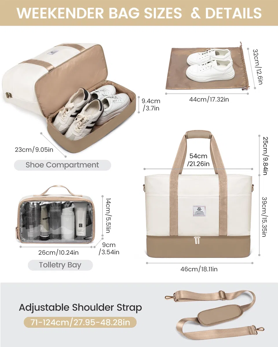 LOVEVOOK Reisetasche Damen, Wasserdicht Weekender Travel Bag mit Schuhfach, Duffle Bag Kliniktasche Geburt Mommy Handgepäck Tasche Saunatasche Gym Sporttasche Schwimmtasche für Reise Ryanair
