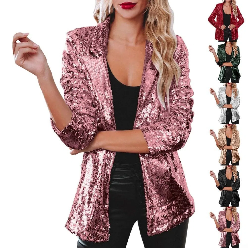Nightclub Pailletten Blazer Damen Schimmer Glitzer Jacke Mantel Herbst Outerwear