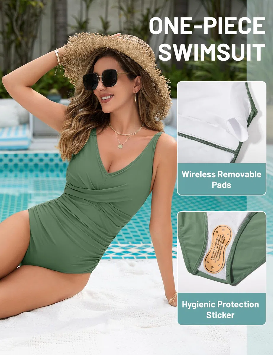 Badeanzug Damen Bauchweg Schlankheits Push Up Bademode V Ausschnitt Sexy Badeanzug Damen Modische Monokini Größe One Piece Swimsuits