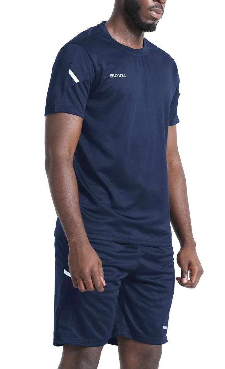 BUYJYA Herren-Trainingskleidung, athletische Shorts und Shirt-Set, 3er-Pack, für Basketball, Fußball, Training, Laufen, Fitnessstudio