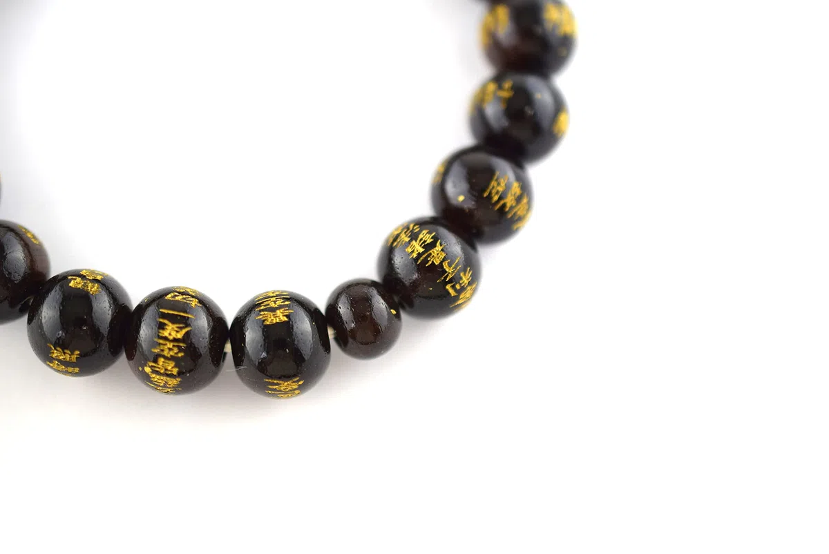 Schwarzes Ebony Herz Sutra Schnitzerei Perlen Armband Japanische Juzu Dhyana Zen Meditation Handmade Geschenk für Männer Elastisches Stretch Mala Armband für Männer