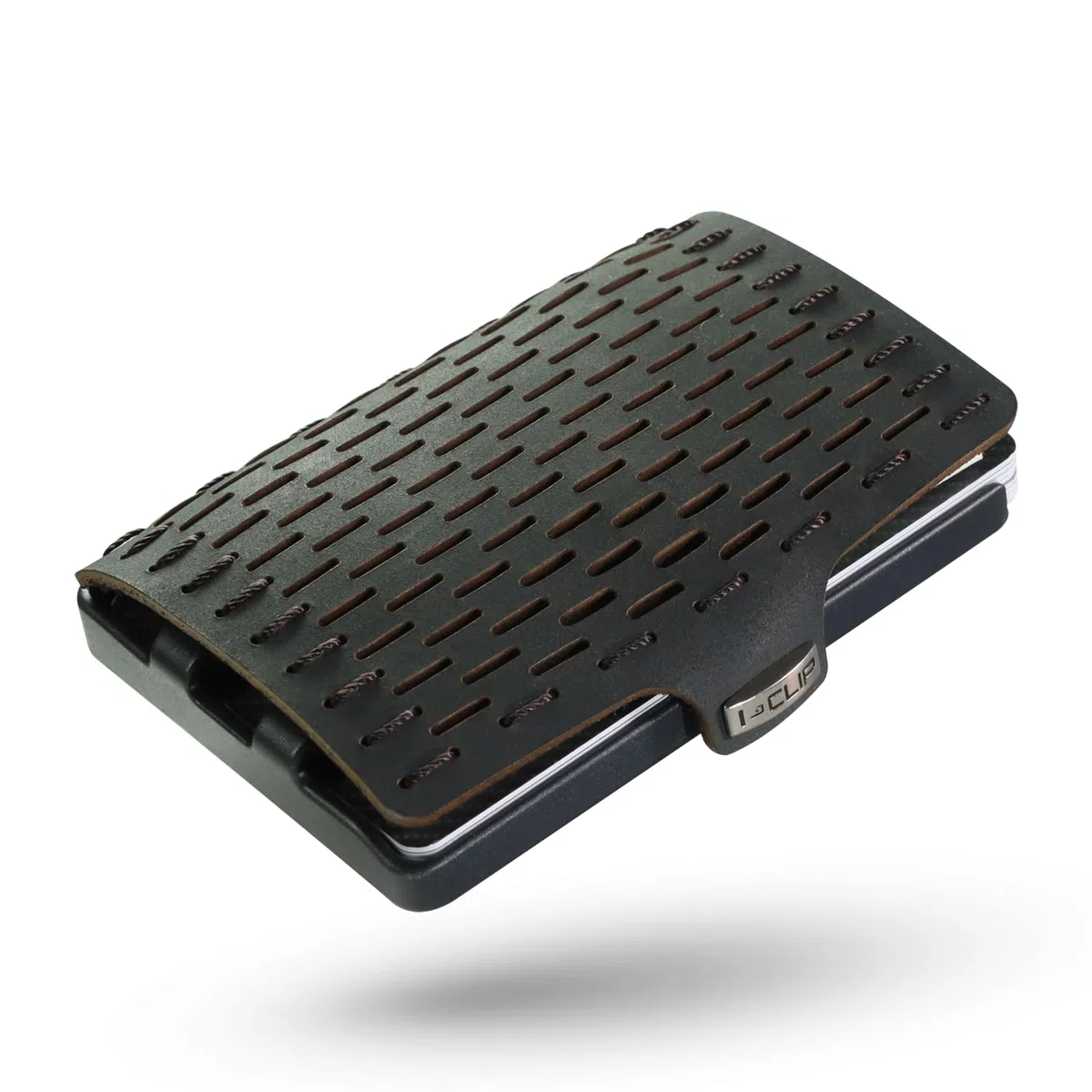 I-CLIP Original Geldbörse mit Münzfach - Slim Wallet - Leder Geldbörse mit Geldklammer - Schwarz mit schwarzem Rahmen