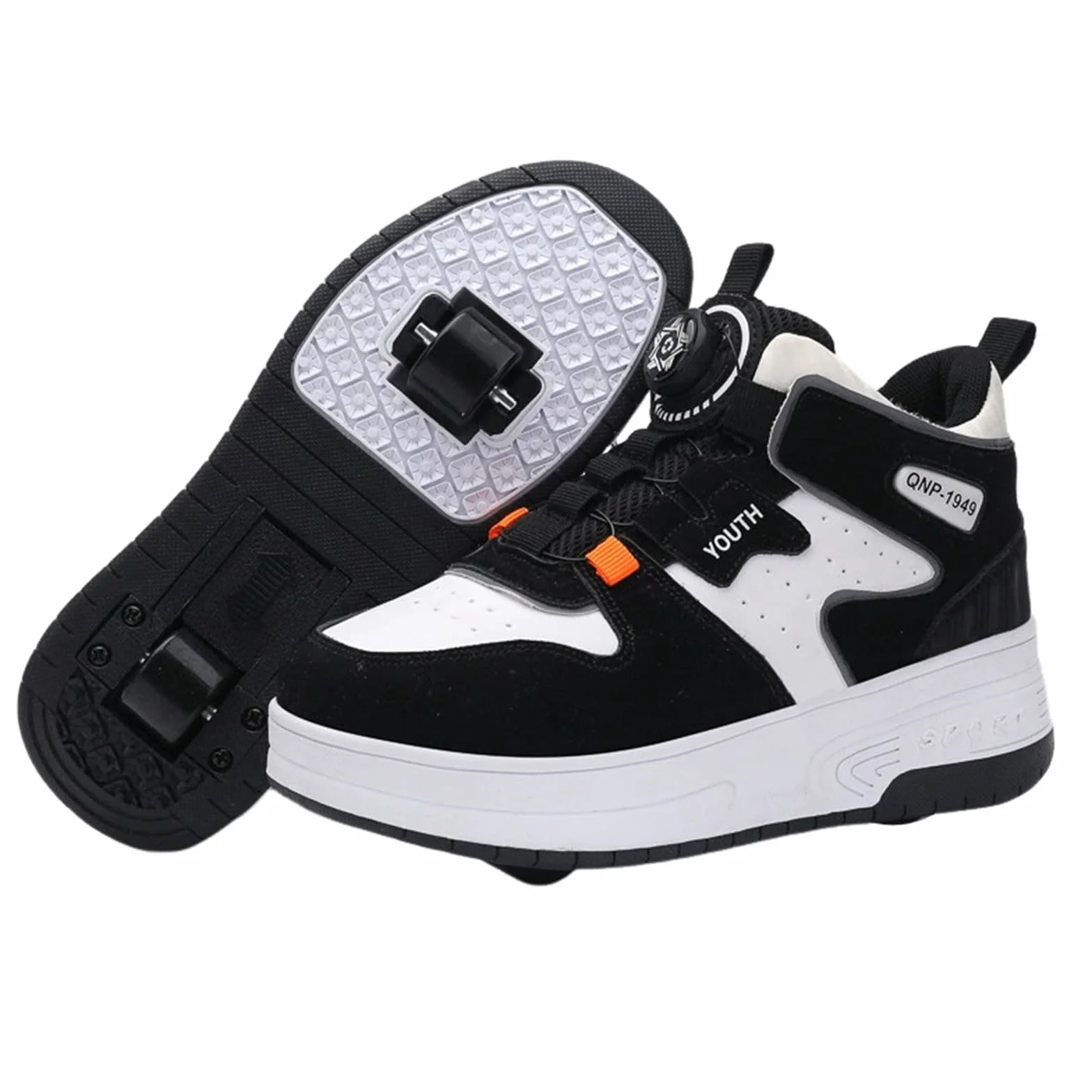 Surwin Schuhe mit Rollen Kinder Mädchen Jungen, Drehschnalle Halbhoher Turnschuhe mit Einziehbaren Hinterrädern, Rollschuhe Schuhe Skateboardschuhe Roller Skate Shoes Rollschuhe